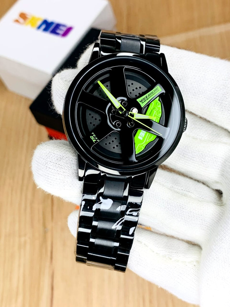 Deal Black Aura stainless Steel +Wheel rotating watch