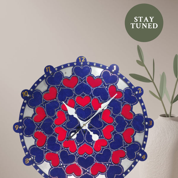 Blue Heartbloom Wooden Wall Clock.