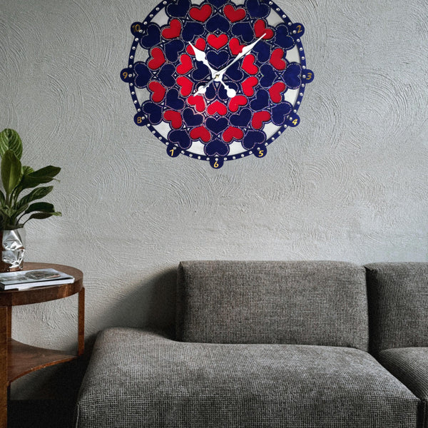 Blue Heartbloom Wooden Wall Clock.