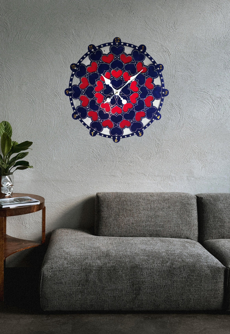 Blue Heartbloom Wooden Wall Clock.