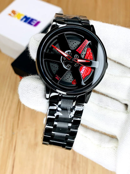 Deal Black Aura stainless Steel +Wheel rotating watch